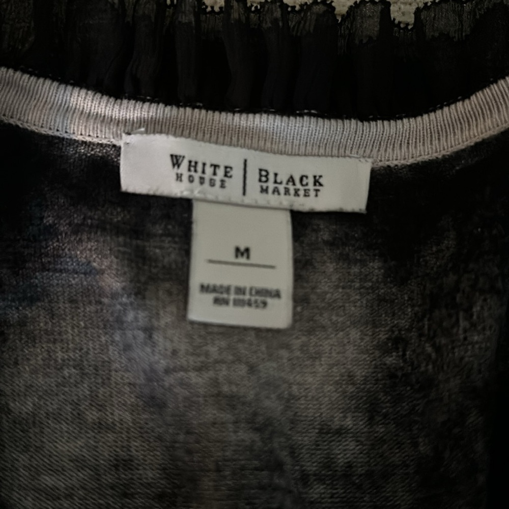 White House Black Market Black Cardigan with Gray Floral Print - Picture 4 of 4